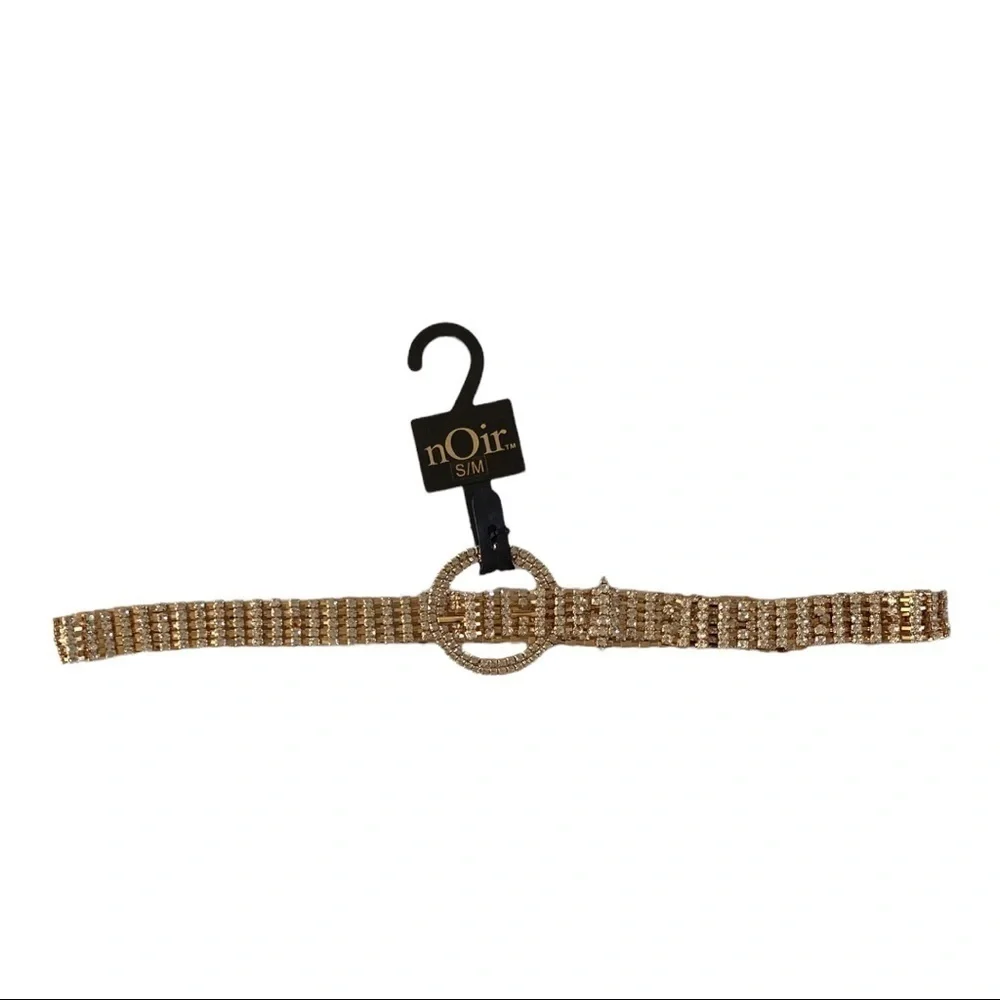nOir Rhinestone Adjustable Chain Link Belt Gold Inlay S/M NWT